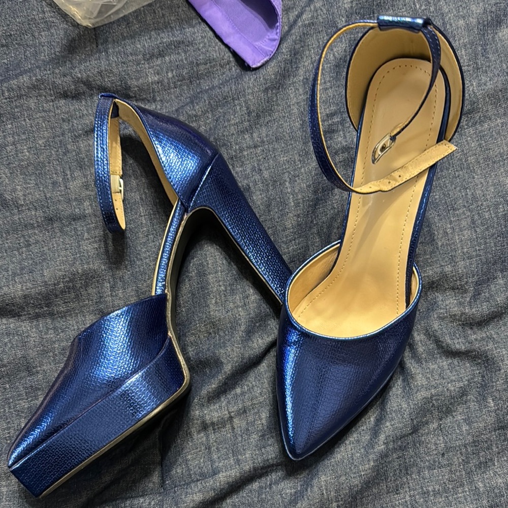 Elegant Blue Ankle Strap Heels